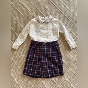 Rachel Riley Boy Navy & Red Plaid Shorts & White Shirt Sz 2 Years